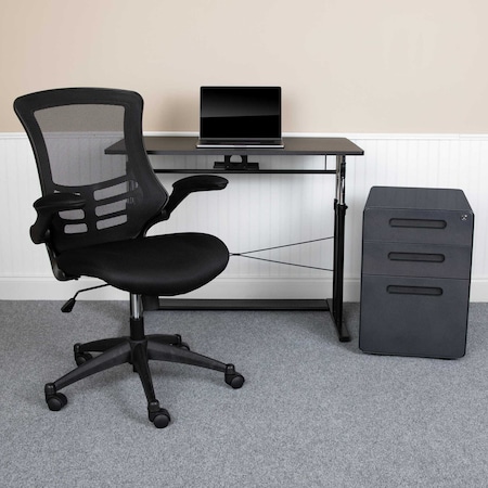 Flash Furniture Black Desk, Chair, Cabinet Set BLN-NAN21APX5L-BK-GG